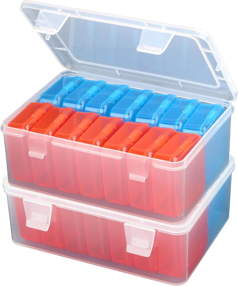 Mathtoxyz Small Bead Organizers(Red, Blue), 30 Pieces Plastic Storage Cases Mini Clear Bead Storage Containers Transparent Boxes with Hinged Lid and Rectangle Clear Craft Supply Case - Image 1